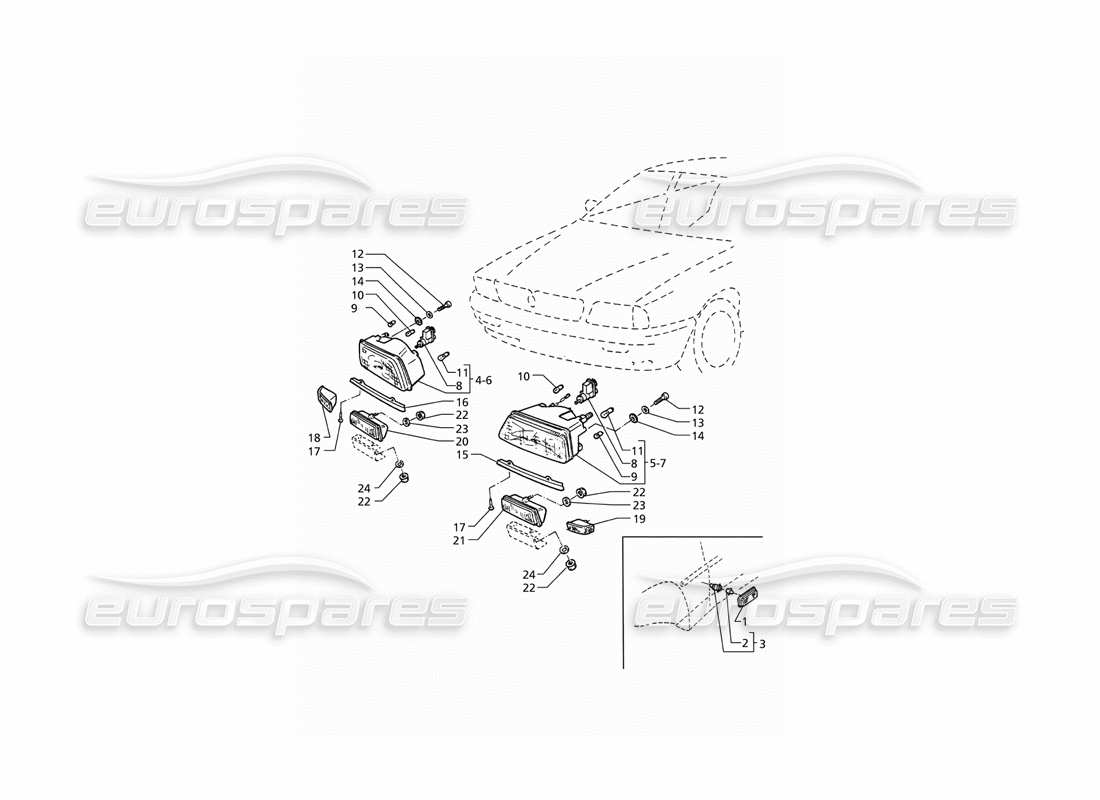 maserati qtp v8 (1998) front lights (lhd) parts diagram