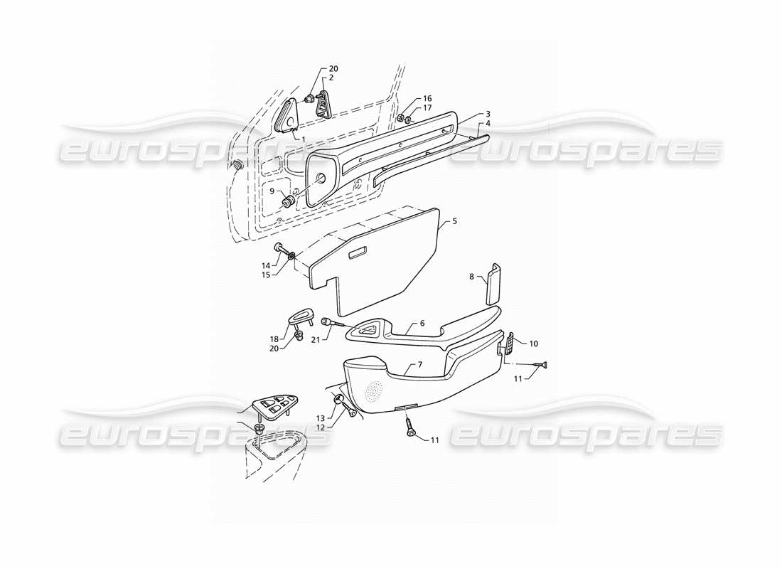 maserati qtp v8 (1998) inner trims: front door panels (lhd) parts diagram