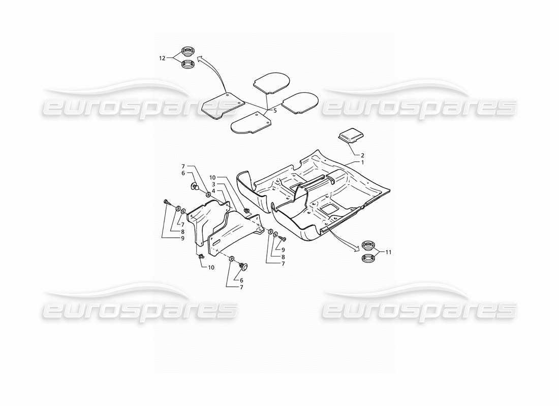 maserati qtp v6 (1996) passenger compartment carpets (lhd) part diagram