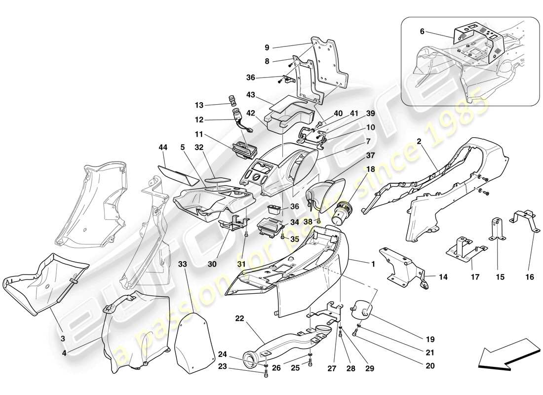 ferrari 612 scaglietti (europe) tunnel - substructure and accessories parts diagram