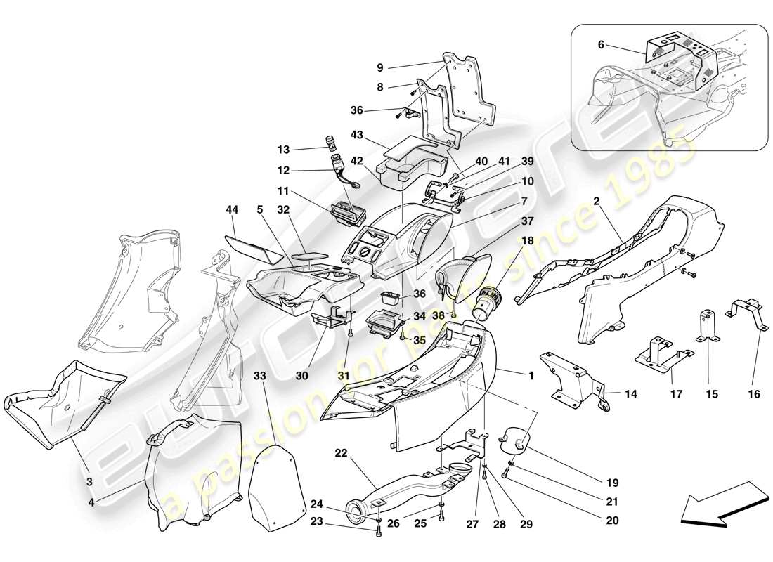 ferrari 612 scaglietti (europe) tunnel - substructure and accessories part diagram