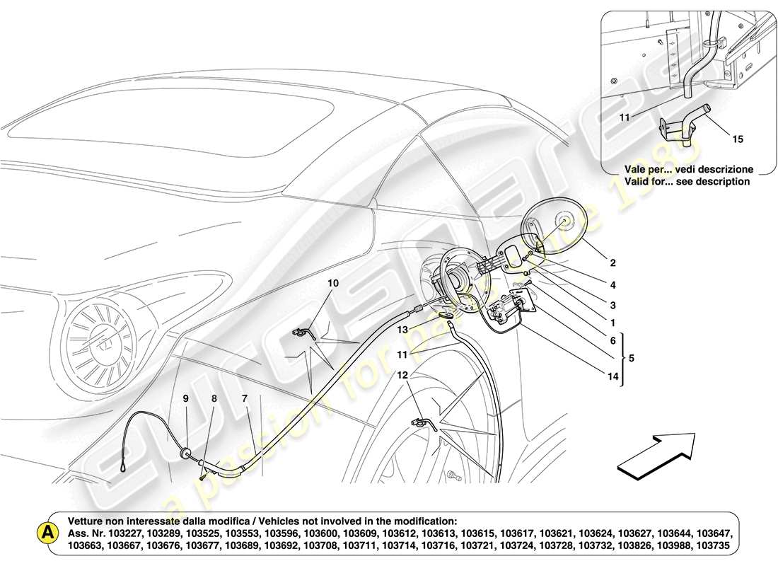 ferrari california (rhd) fuel filler flap and controls part diagram