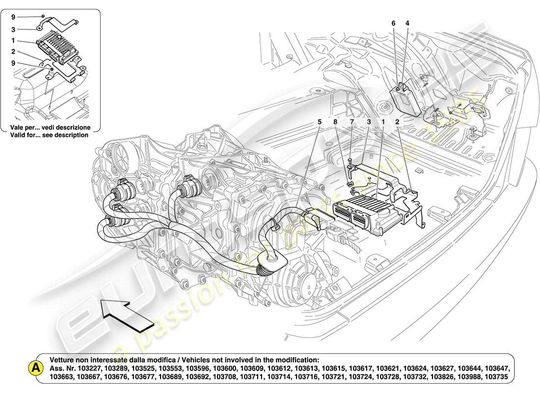 ferrari california (rhd) luggage compartment ecus part diagram