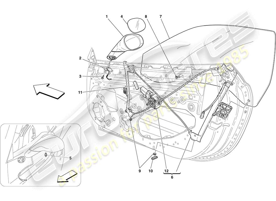 ferrari california (rhd) power windows and rear view mirrors part diagram