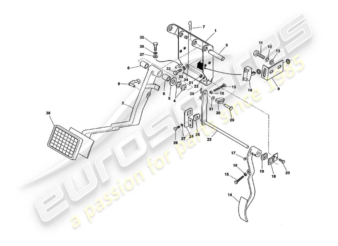 aston martin v8 volante (1999) pedal gear part diagram