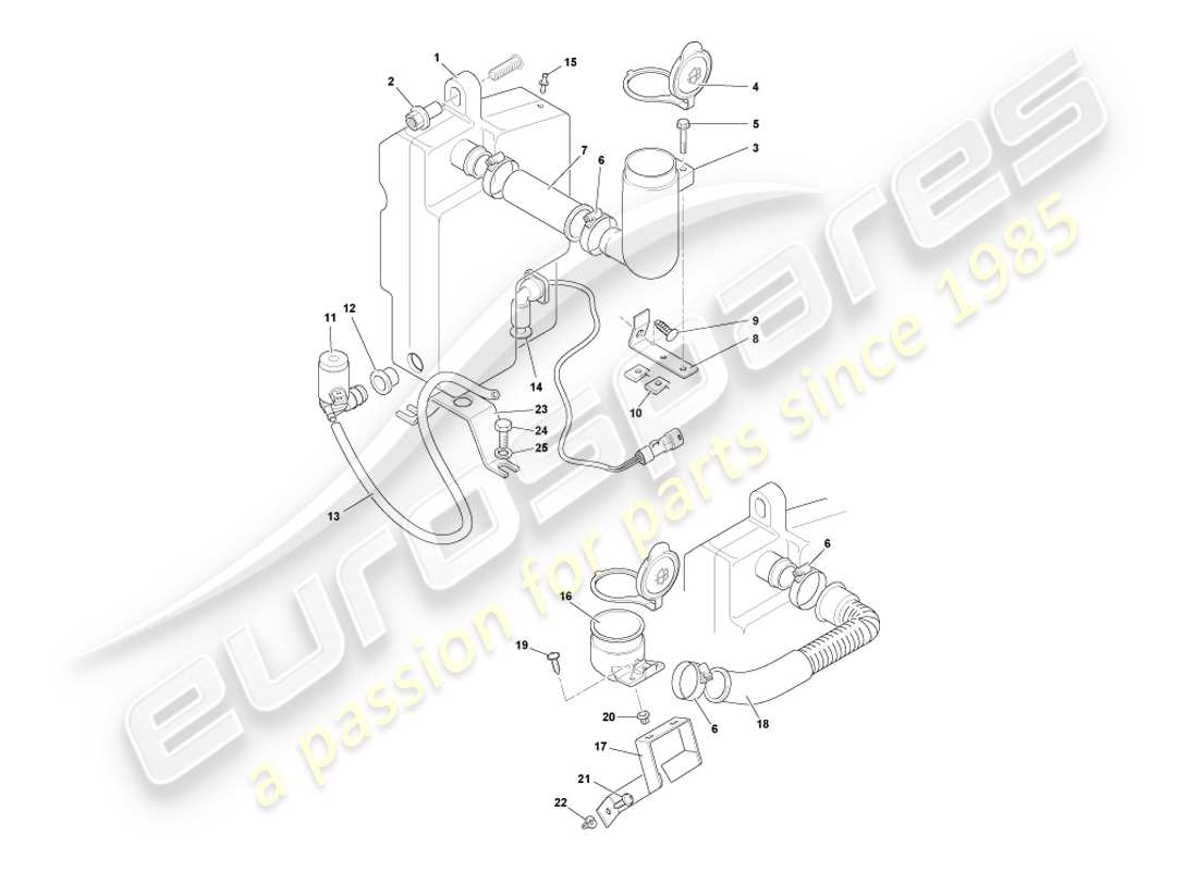 aston martin db7 vantage (1999) windscreen washers part diagram