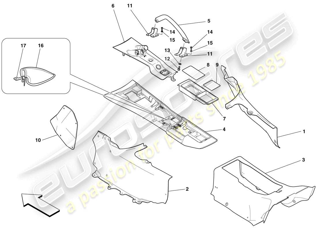 ferrari 599 sa aperta (rhd) tunnel - substructure and accessories parts diagram