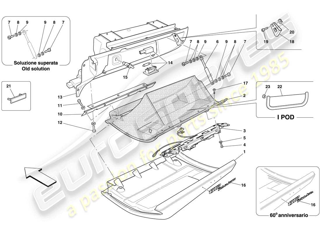 ferrari 612 scaglietti (usa) glove compartment part diagram