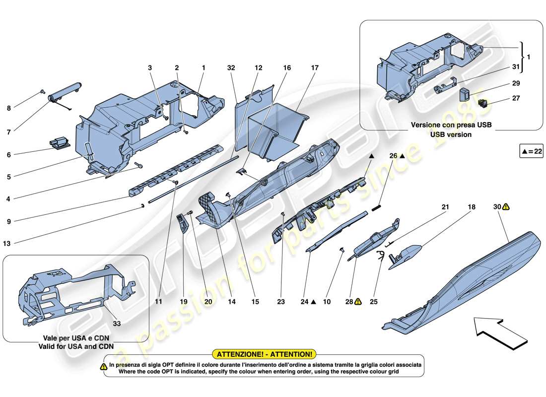 ferrari 488 gtb (rhd) glove compartment parts diagram