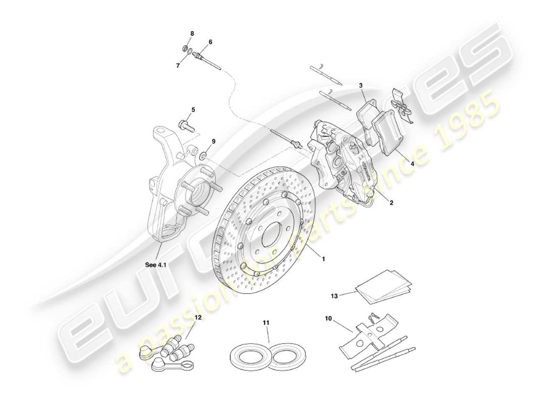 aston martin db7 vantage (1999) front brakes part diagram