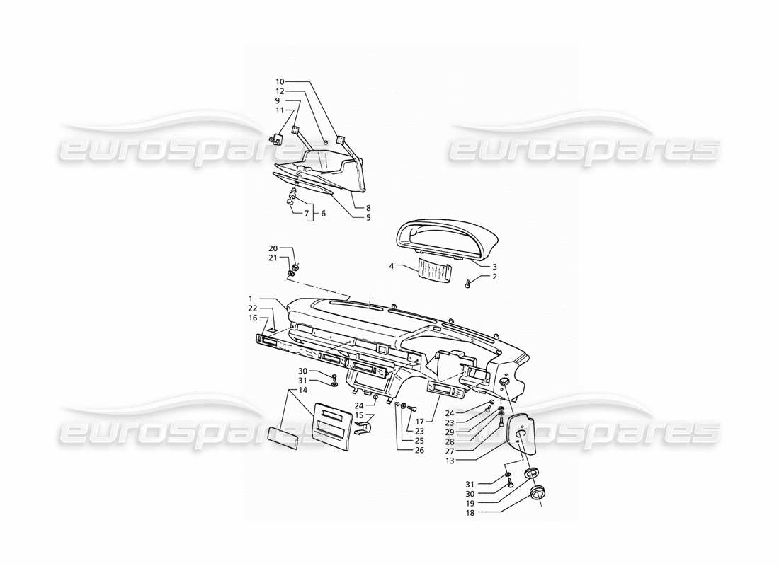 maserati qtp. 3.2 v8 (1999) instrument panel (rh drive) parts diagram