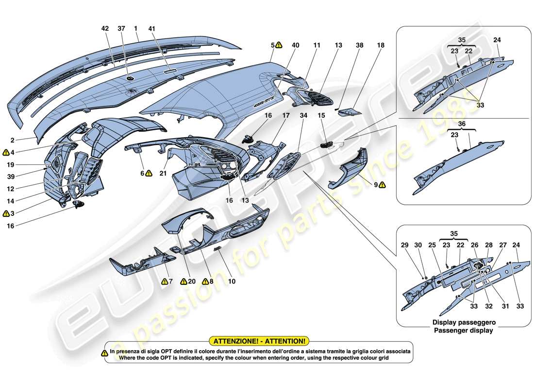 ferrari 488 gtb (rhd) dashboard - trim parts diagram