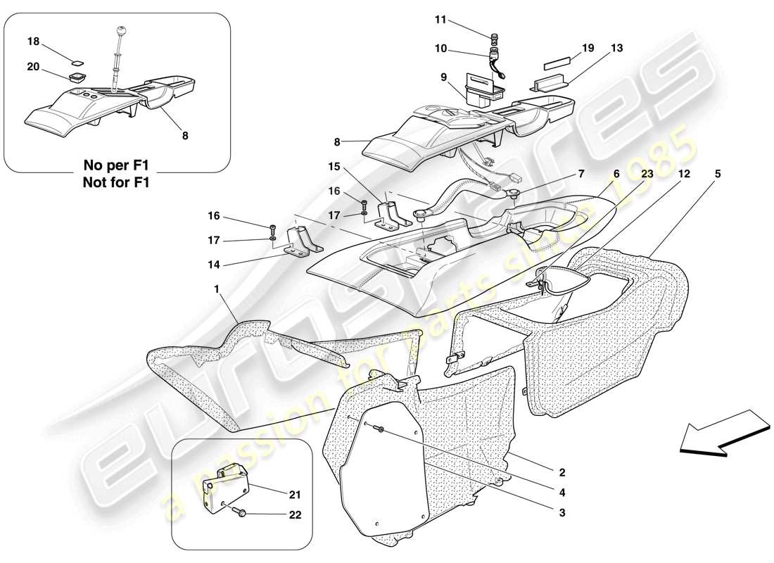 ferrari 599 gtb fiorano (rhd) tunnel - substructure and accessories parts diagram