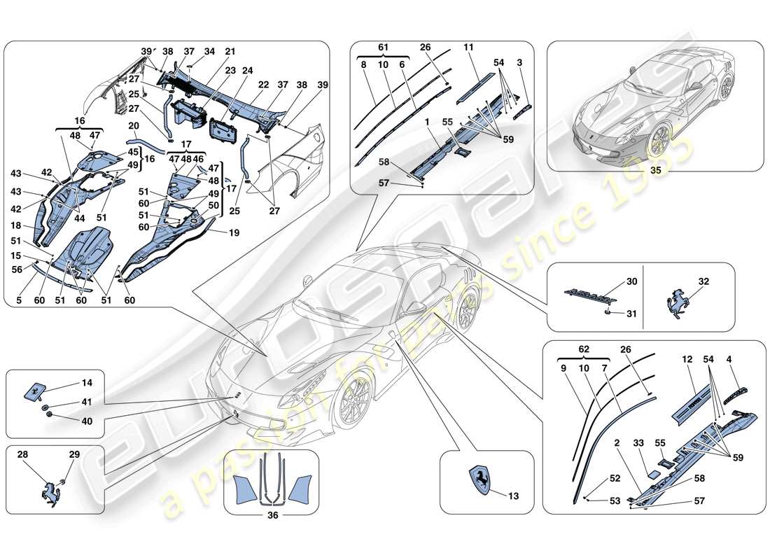 ferrari f12 tdf (rhd) shields - external trim parts diagram