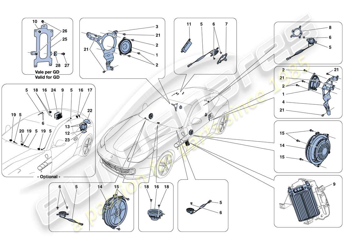 ferrari gtc4 lusso t (rhd) audio speaker system parts diagram