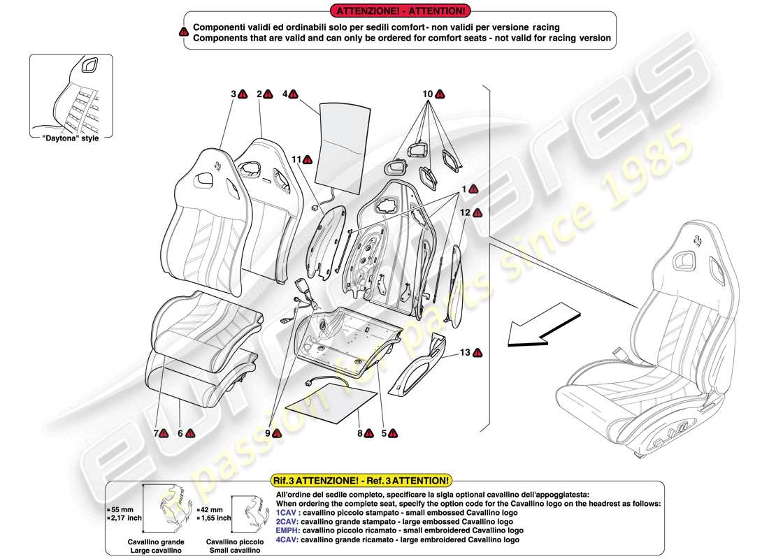 ferrari 599 sa aperta (rhd) front seat - trim and internal components part diagram