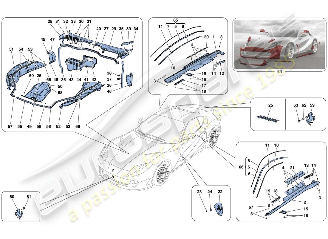 ferrari 812 superfast (usa) shields - external trim part diagram