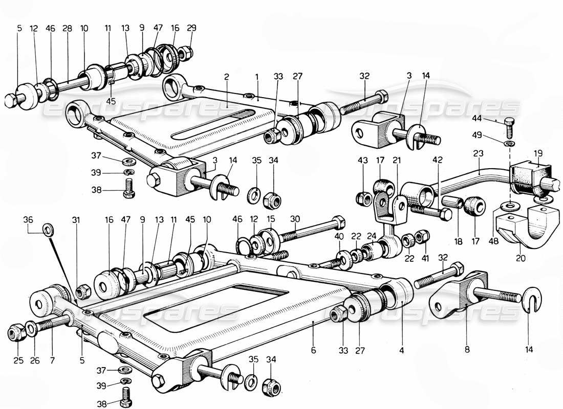 ferrari 365 gtc4 (mechanical) rear suspension arms - revision parts diagram