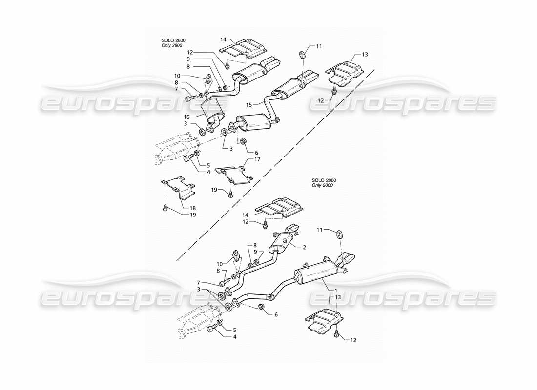 maserati qtp v6 (1996) rear exhaust system part diagram