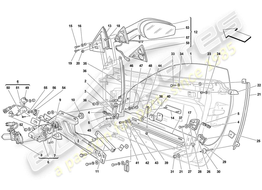 ferrari f430 scuderia spider 16m (rhd) doors - power windows and rear-view mirror parts diagram