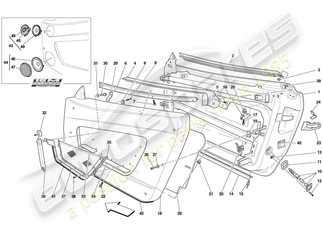 ferrari f430 scuderia spider 16m (rhd) doors - substructure and trim parts diagram