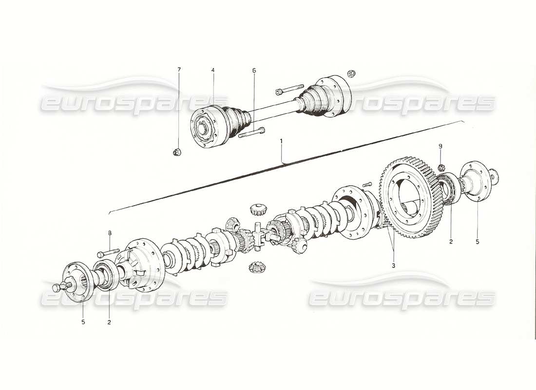 ferrari 308 gt4 dino (1976) differential & axle shaft (from gearbox no. 693) parts diagram