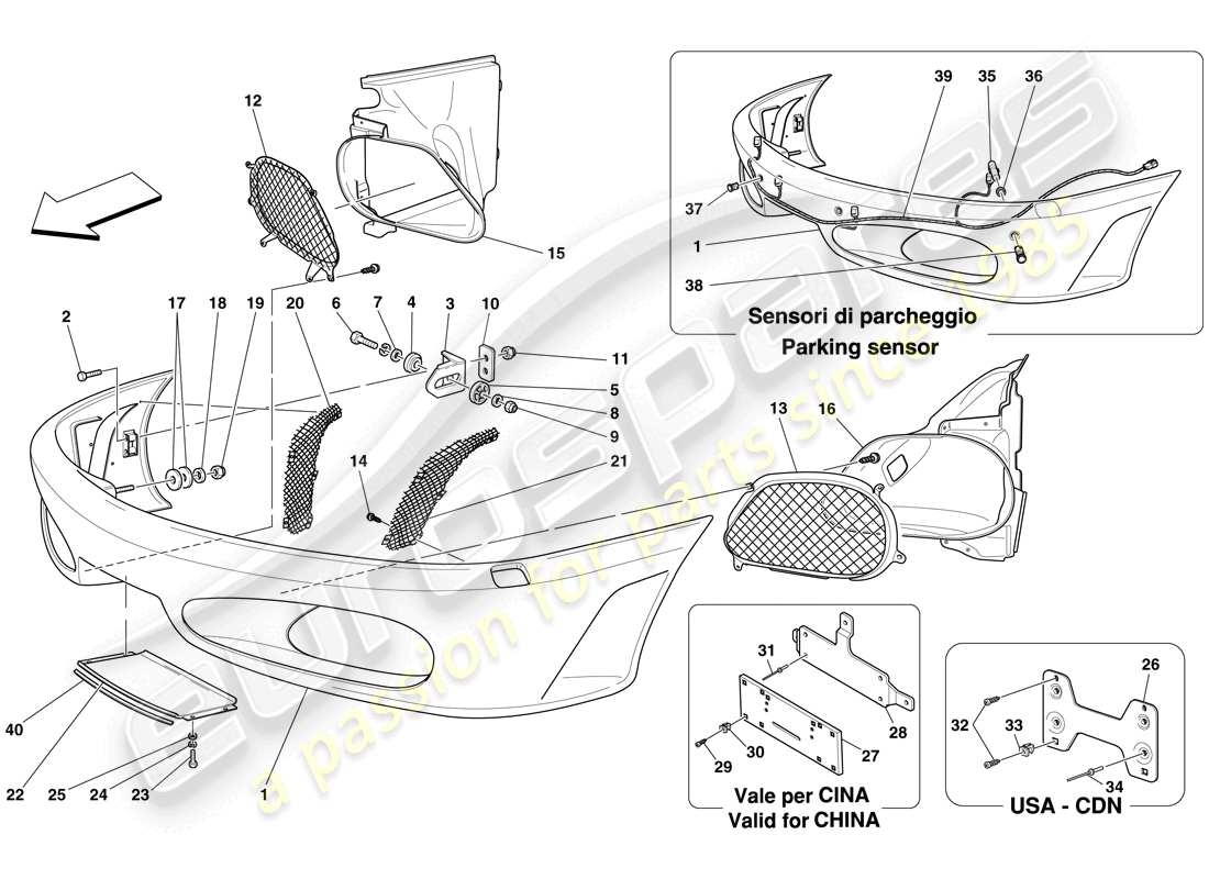 ferrari f430 spider (europe) front bumper parts diagram