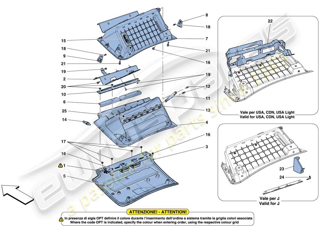 ferrari gtc4 lusso t (usa) glove compartment parts diagram