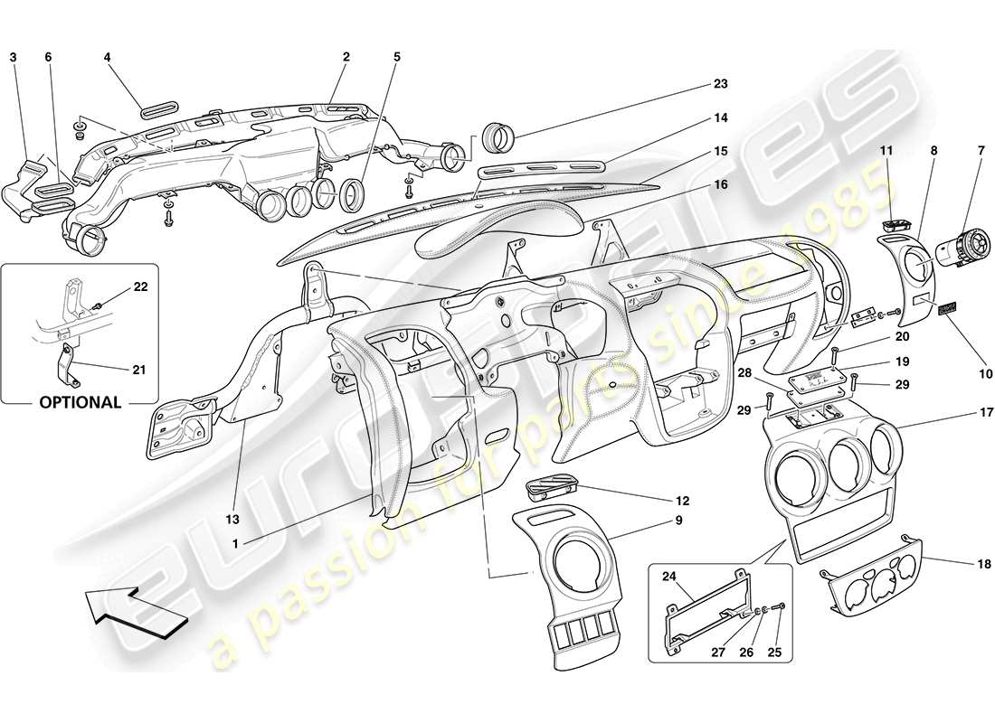 ferrari f430 coupe (rhd) dashboard parts diagram