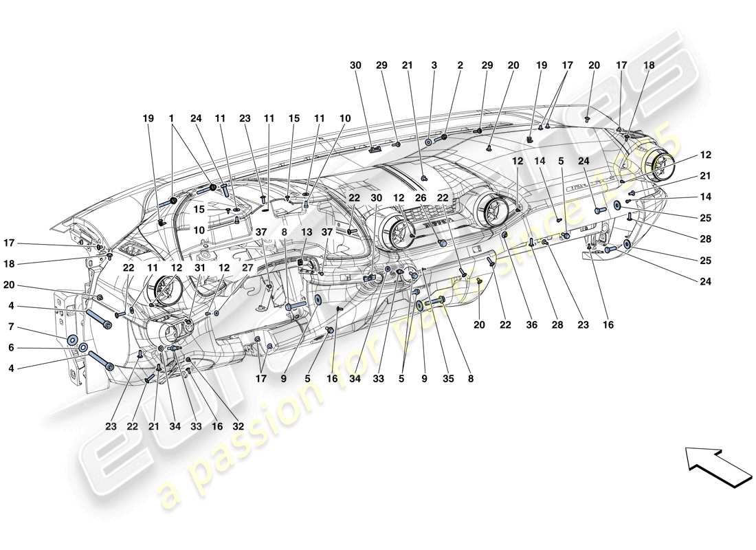 ferrari 812 superfast (usa) dashboard fastenings part diagram