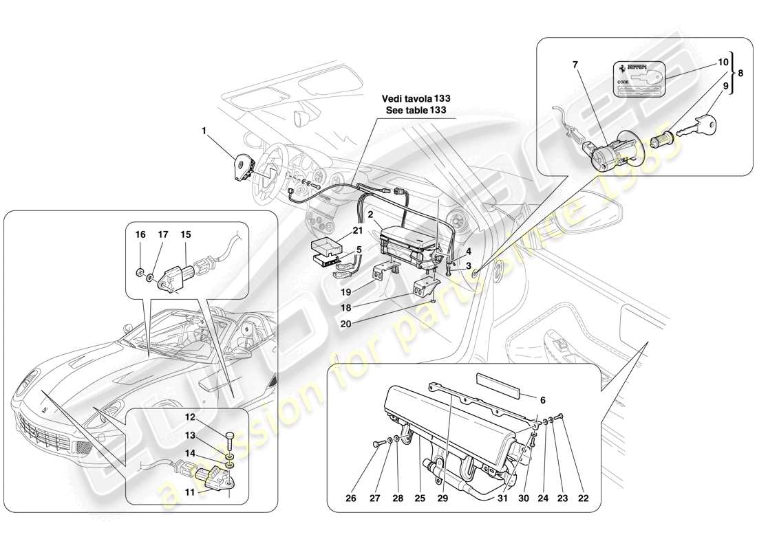ferrari 599 sa aperta (rhd) airbag parts diagram