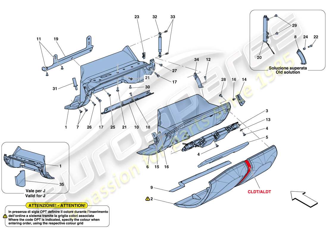 ferrari 812 superfast (europe) glove compartment parts diagram