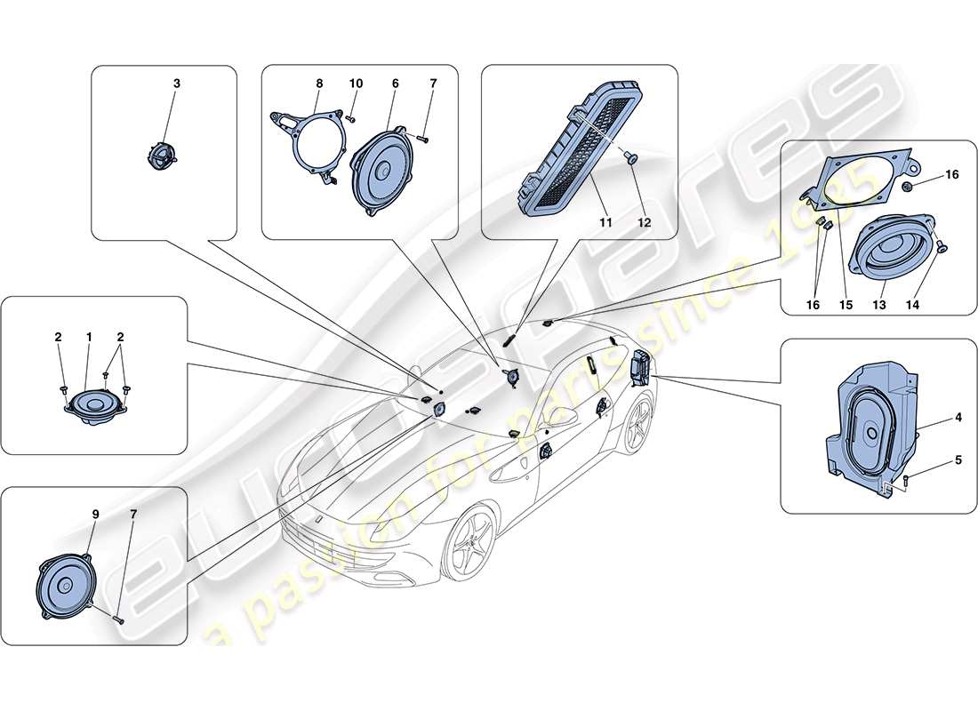 ferrari ff (rhd) audio speaker system parts diagram