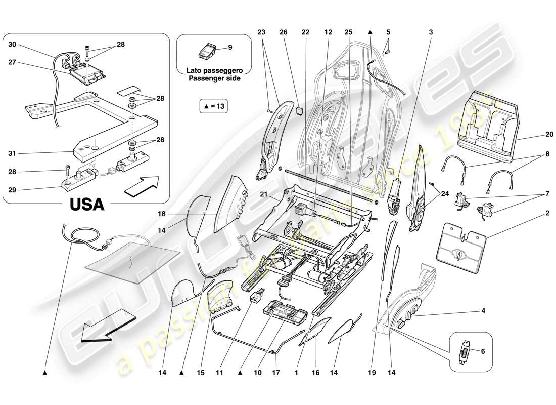 ferrari 599 gto (rhd) front seat - guides and adjustment mechanisms parts diagram