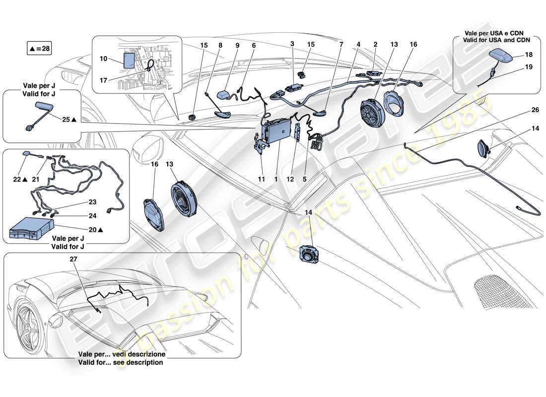 ferrari 458 speciale aperta (rhd) hi-fi system parts diagram