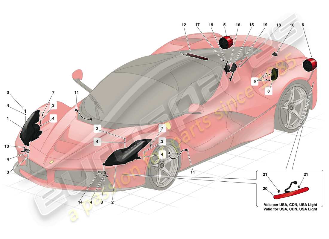 ferrari laferrari (usa) headlights and taillights parts diagram