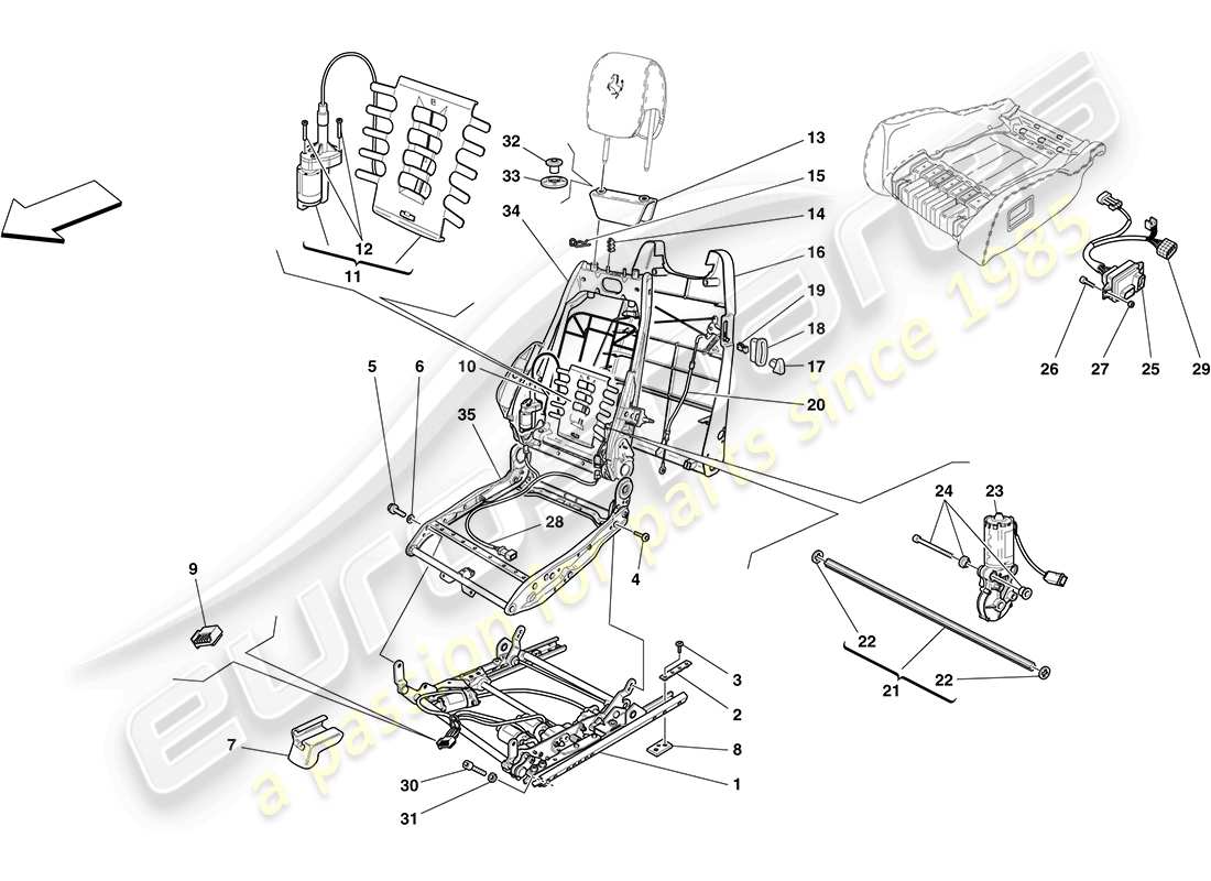 ferrari f430 coupe (europe) electric seat - guides and adjustment mechanisms part diagram