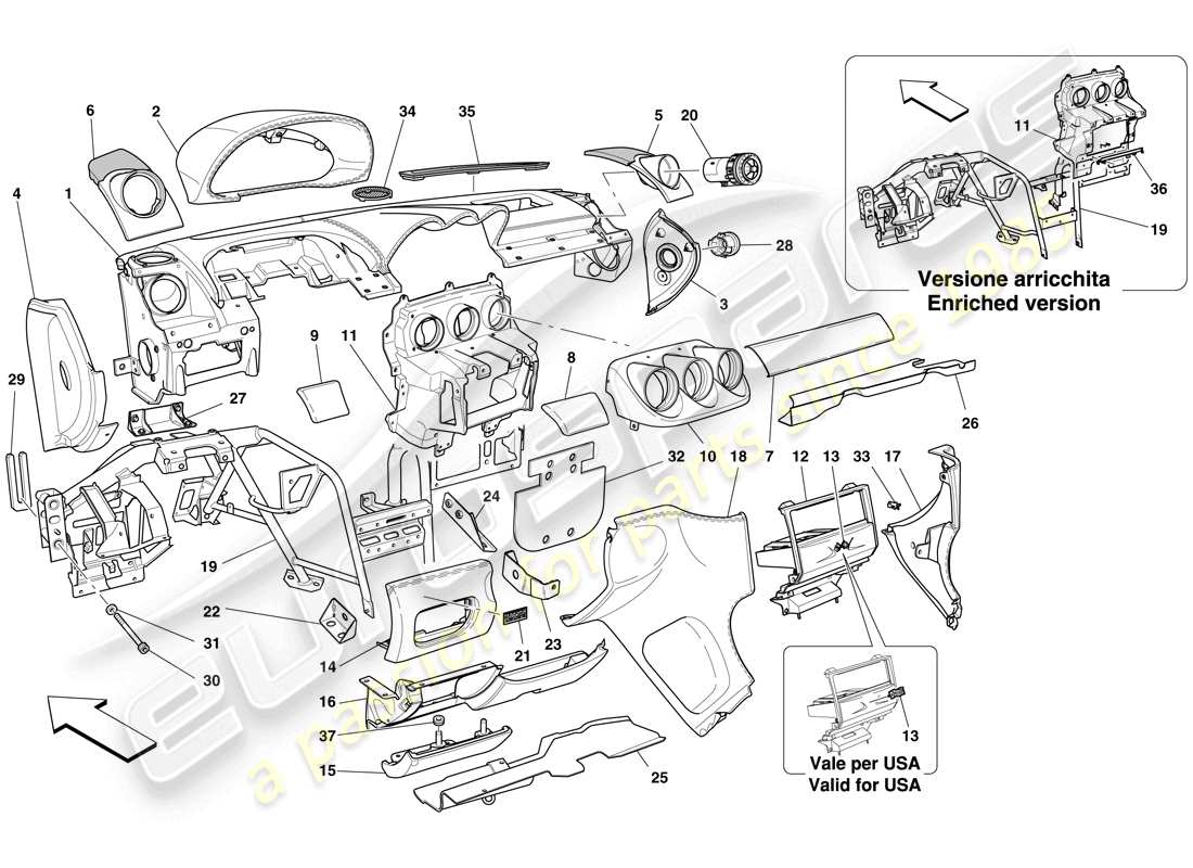 ferrari 612 scaglietti (europe) dashboard part diagram