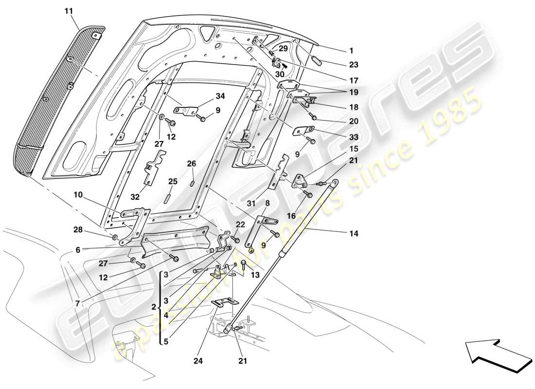 ferrari f430 scuderia spider 16m (rhd) engine compartment lid parts diagram