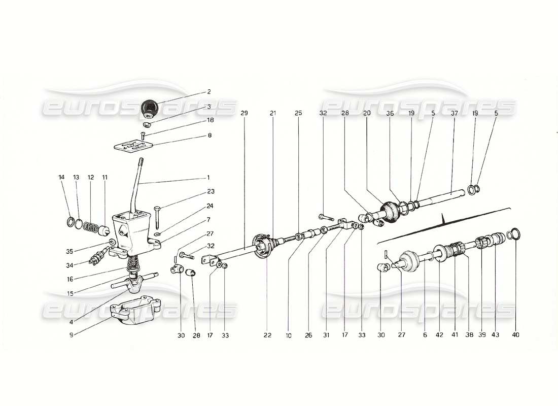 ferrari 308 gt4 dino (1976) outside gearbox controls (from no. 11324 gs - 11300 gd - 10360 u.s. version) parts diagram