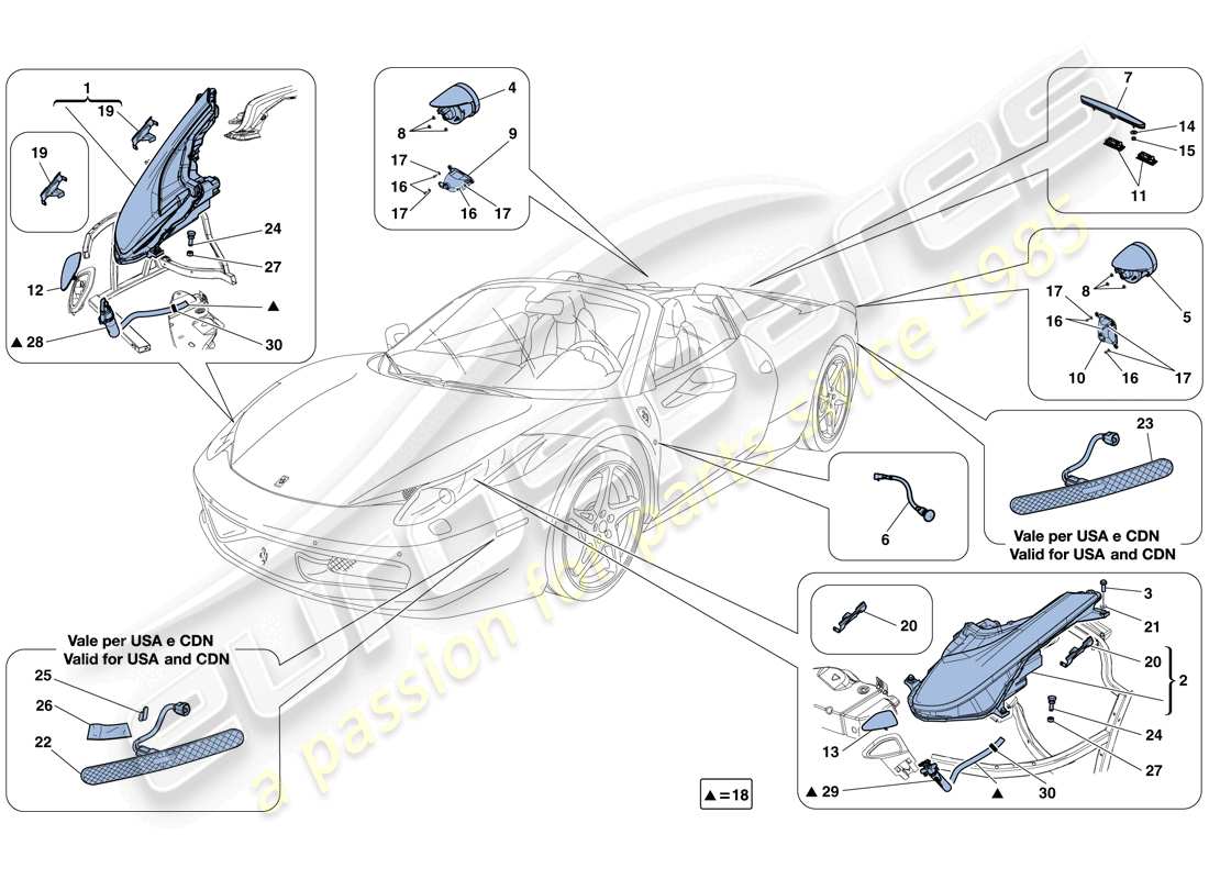 ferrari 458 spider (rhd) headlights and taillights part diagram