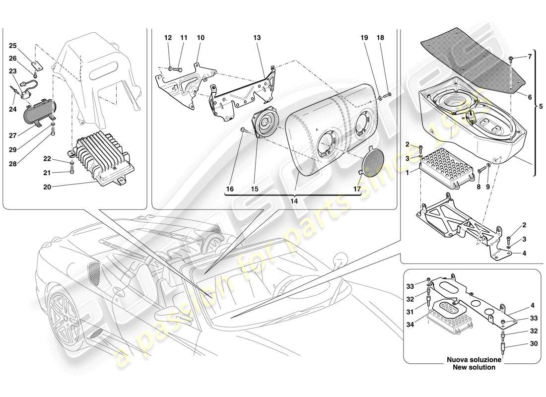 ferrari f430 spider (rhd) high power bose hi fi system parts diagram