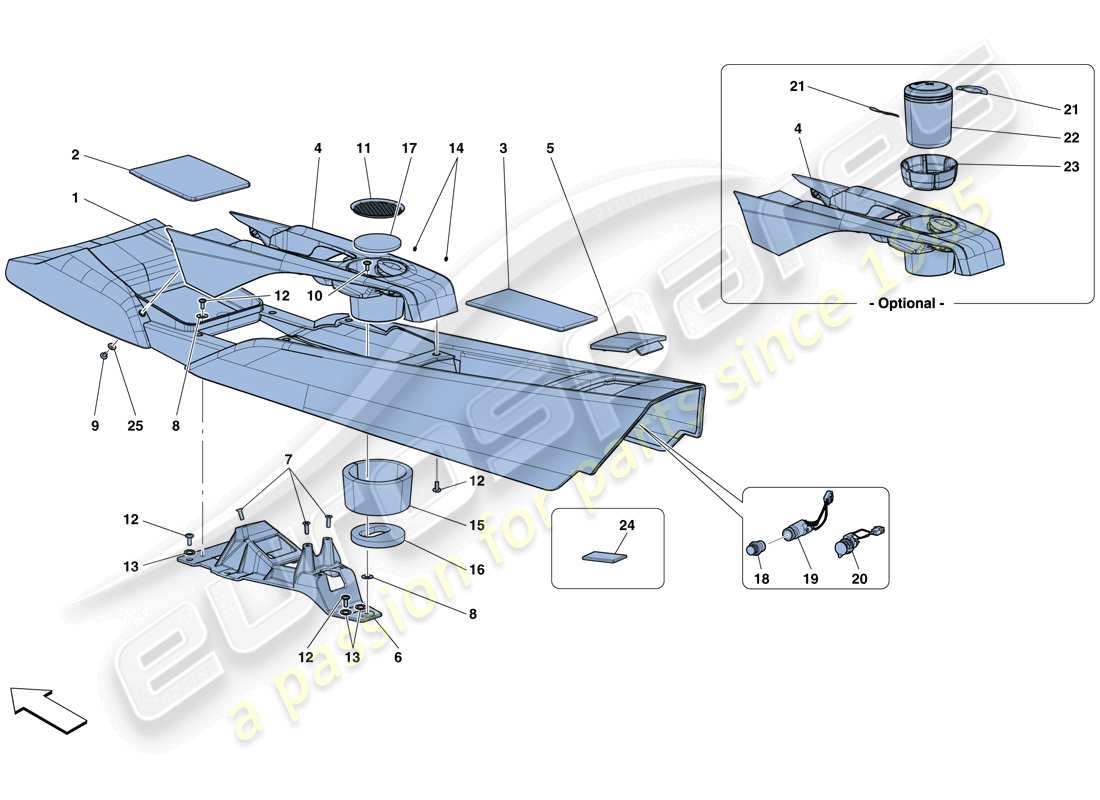 ferrari f12 tdf (rhd) tunnel - substructure and accessories parts diagram