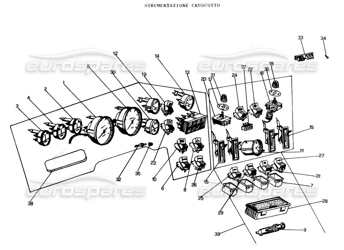 lamborghini espada dashboard instruments (da 751 in poi) parts diagram