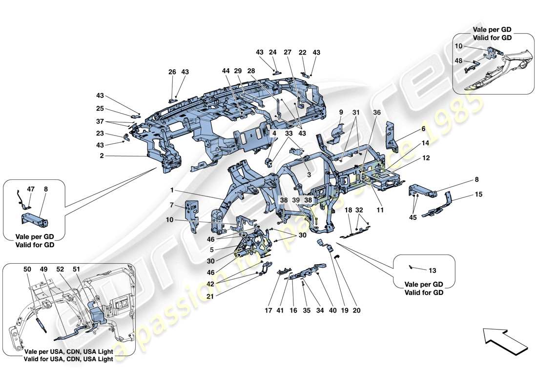 ferrari gtc4 lusso t (usa) dashboard - substructure parts diagram