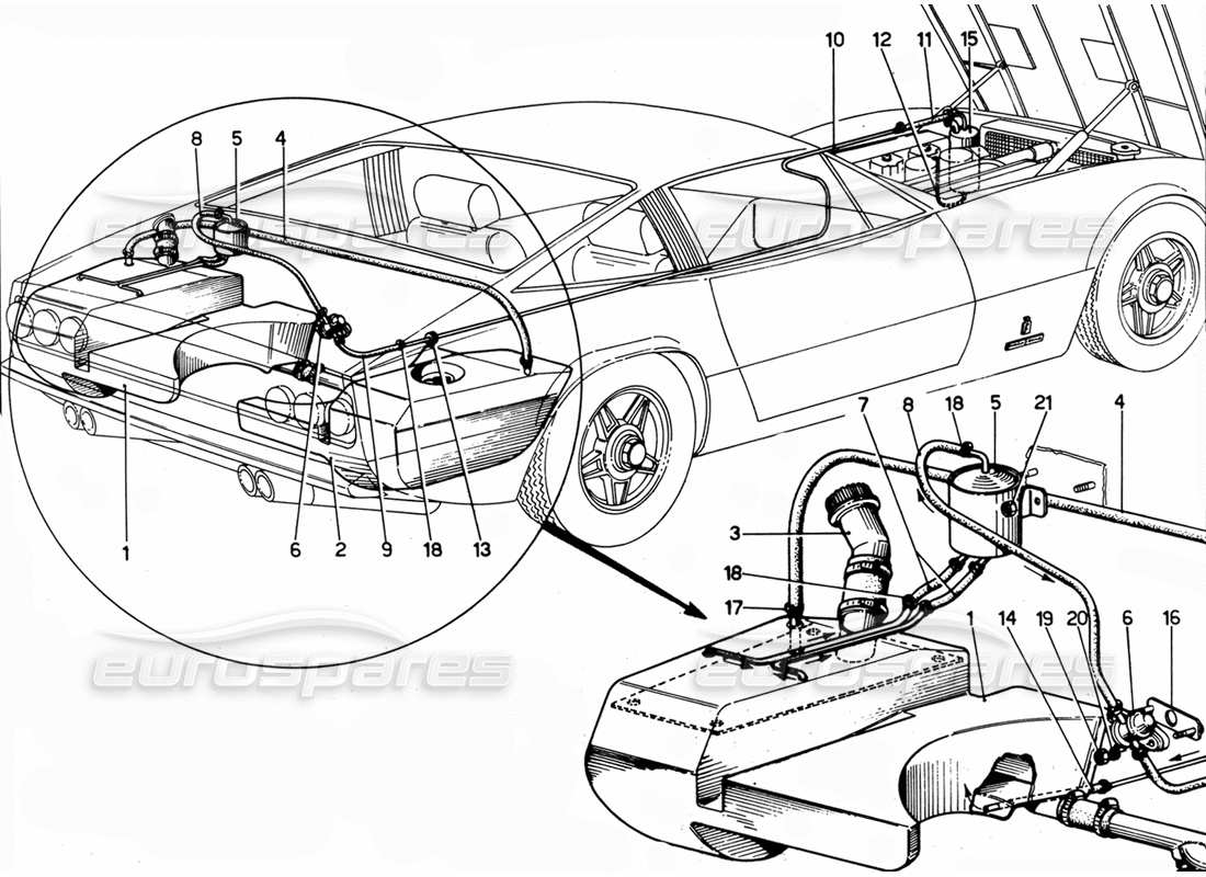 ferrari 365 gtc4 (mechanical) fuel circuit usa- revision part diagram