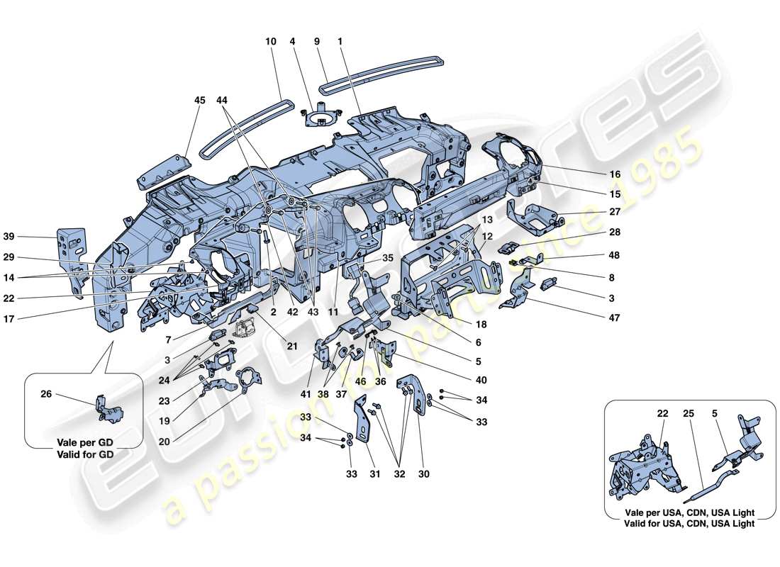 ferrari california t (europe) dashboard - substructure parts diagram
