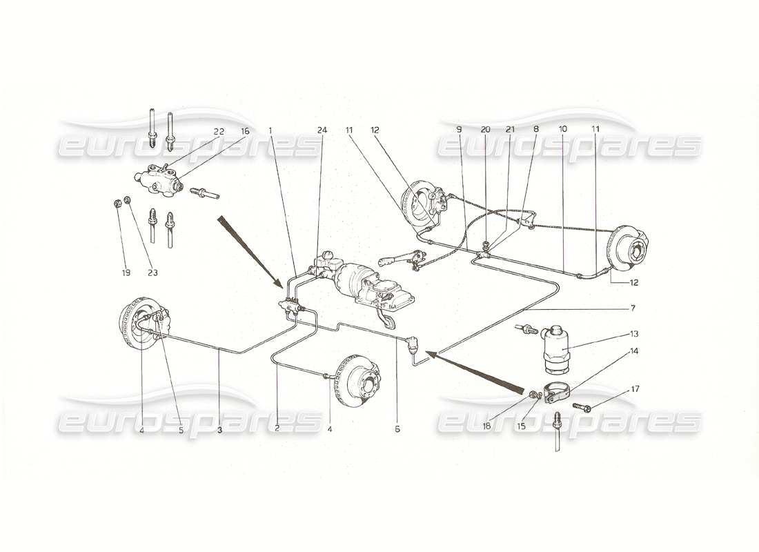 ferrari 308 gt4 dino (1976) brake system (from no. 11506 gs | 12... gd | 11994 usa) part diagram