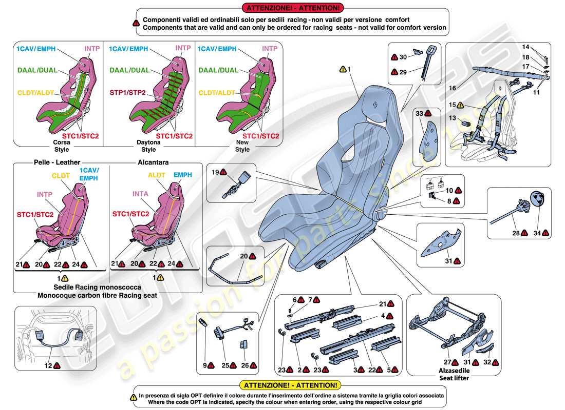 ferrari 812 superfast (rhd) racing seat parts diagram