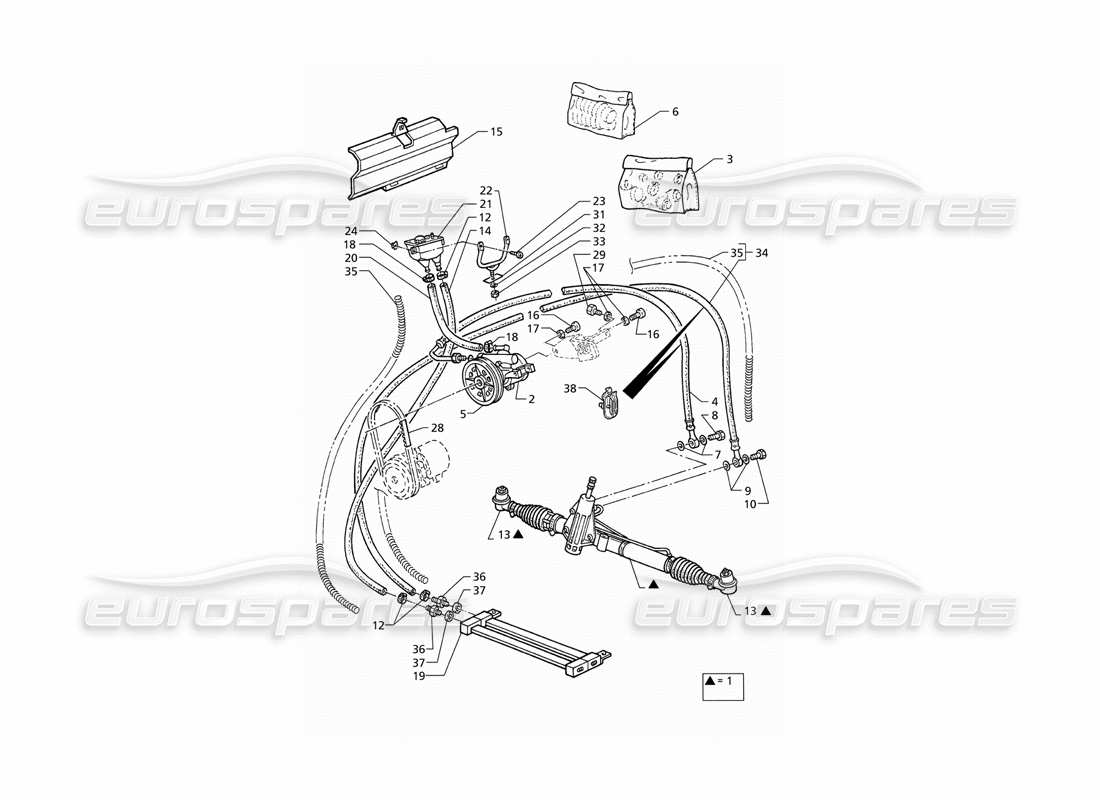 maserati qtp v6 (1996) power steering system (rhd) part diagram